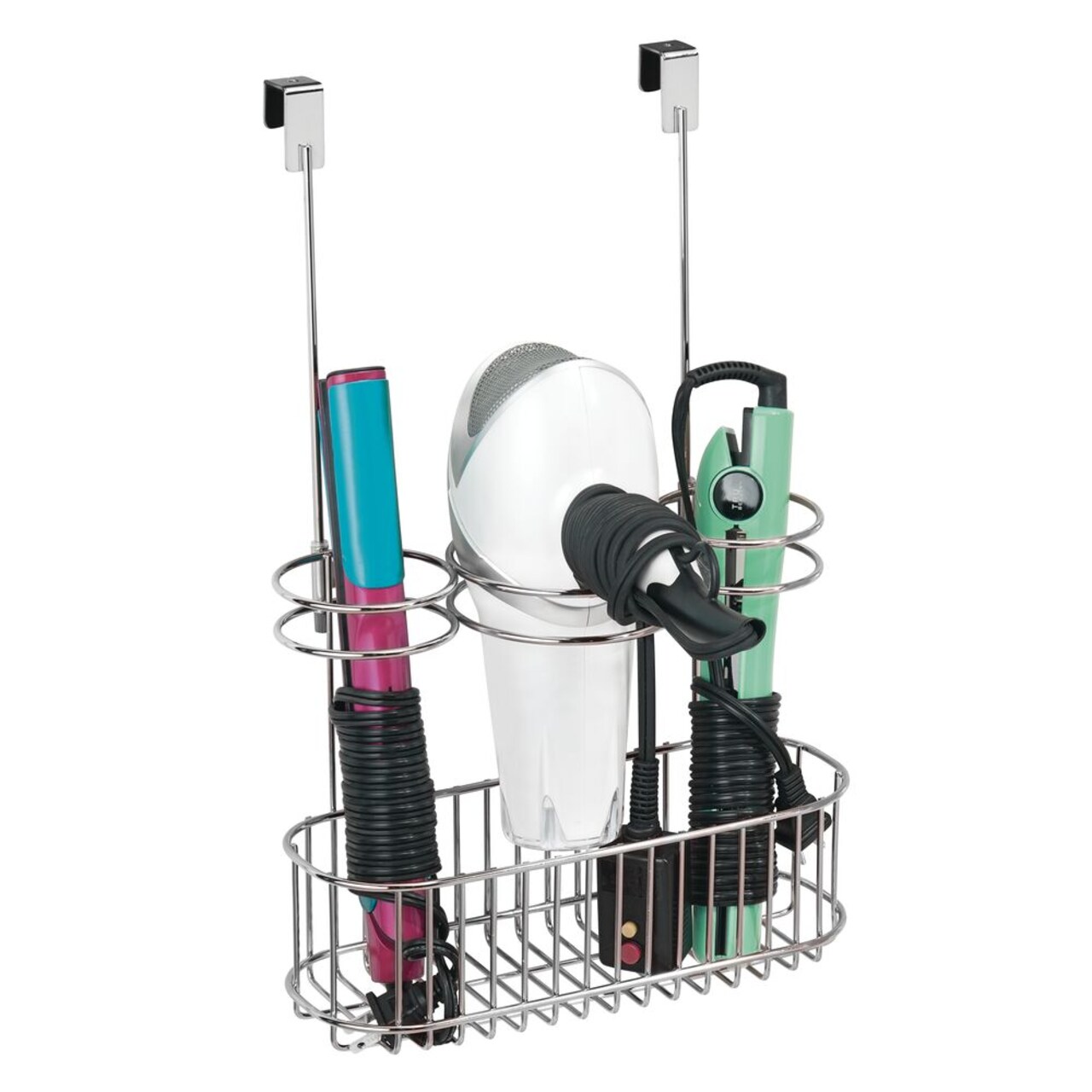 mDesign Steel Over Cabinet Door Hair Care/Styling Tool Storage Basket